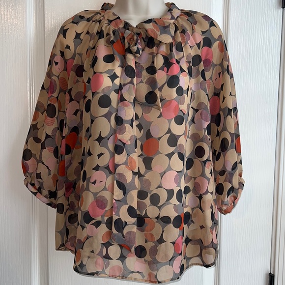 Pleione Tops - Sheer Pleione Tie Neck Blouse